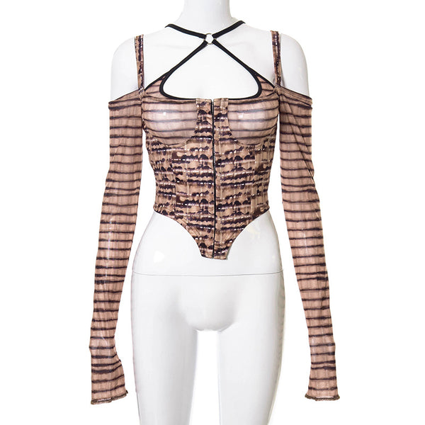 Blusa Manga Larga con Tirantes Estampada - Diseño Moderno y Atrevido - Image 3