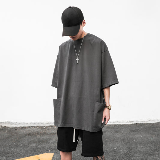 Camiseta Casual Americana de Manga Corta con Bolsillo y Orilla Deshilachada para Hombre - Image 2