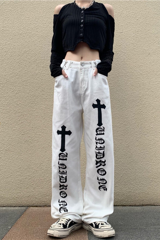 Pantalones Rectos Blancos con Estampado High Street para Mujer - Image 6