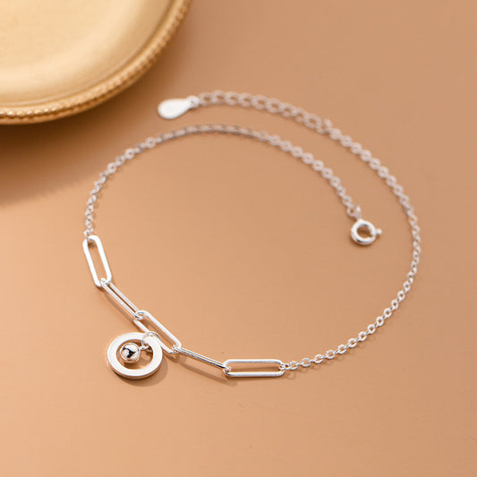 Pulsera Tobillera de Plata Estilo Coreano con Geometría Hueca y Diseño Minimalista
