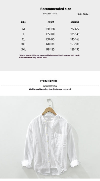 Camisa de Lino con Cuello Mao y Mangas Largas - Corte Holgado Casual - Image 11