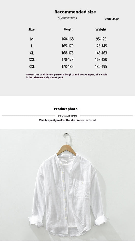 Camisa de Lino con Cuello Mao y Mangas Largas - Corte Holgado Casual - Image 11