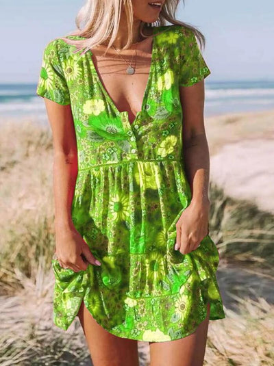 Vestido Estampado Escote V Manga Corta para Mujer - Image 8