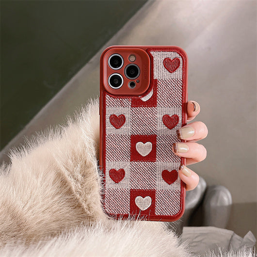 Funda para Celular con Bordado de Cuadrícula y Corazones - Image 4