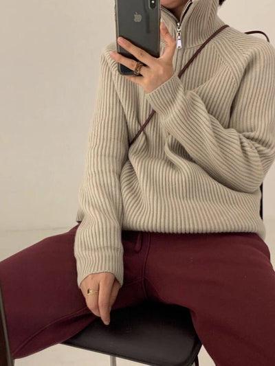 Suéter con Cuello Solapa y Cierre de Cremallera - Estilo Francés Japonés para Mujer - Image 18