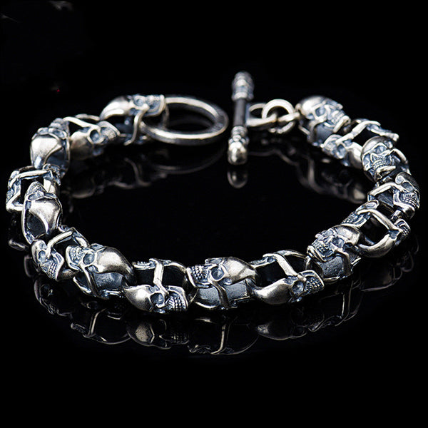 Pulsera Calavera Doble Cara Plata Sterling S925 Estilo Hip Hop - Image 5