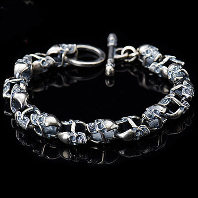 Pulsera Calavera Doble Cara Plata Sterling S925 Estilo Hip Hop - Image 5