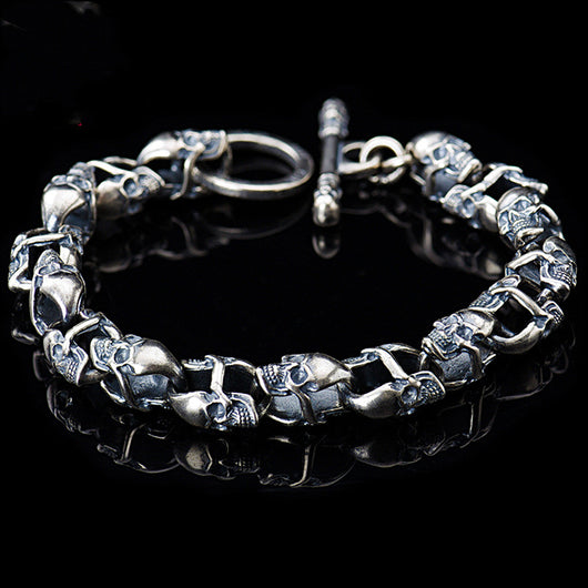 Pulsera Calavera Doble Cara Plata Sterling S925 Estilo Hip Hop - Image 5