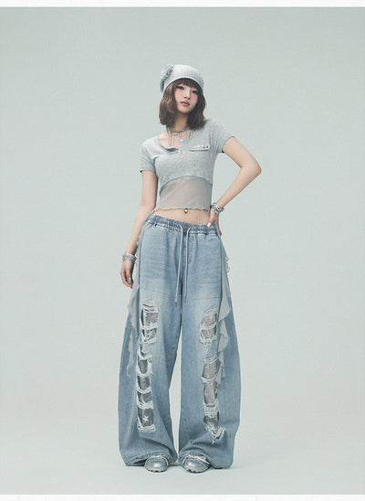Pantalones Casuales Rotos con Parches Denim para Bailar - Image 30
