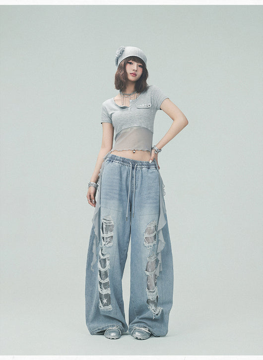 Pantalones Casuales Rotos con Parches Denim para Bailar - Image 30