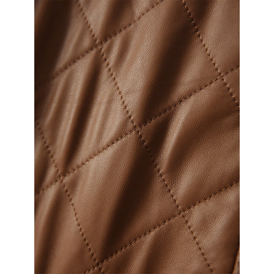 Abrigo de Piel de Oveja con Patrón Rombos para Mujer - Image 5