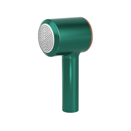 White electric lint remover with a perforated metal screen and a brown textured accent band. - Image 3