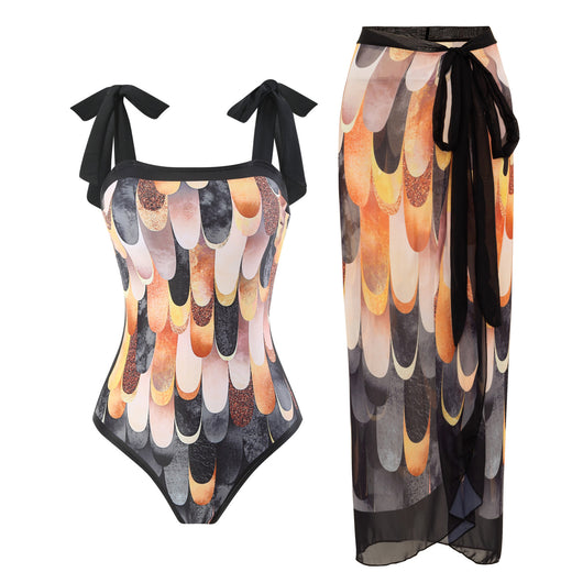 Traje de Baño Retro Una Pieza con Falda de Gasa - Image 8