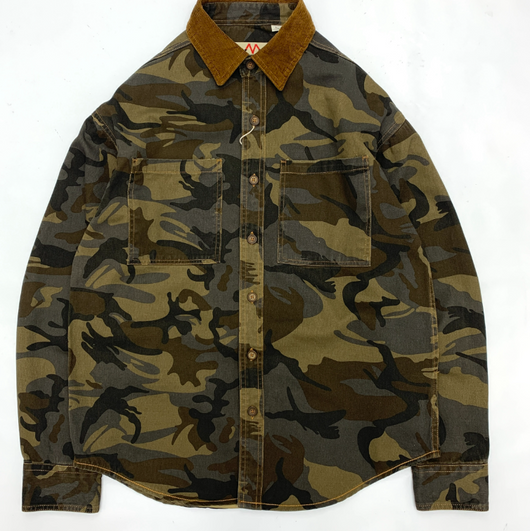 Camisa Retro Americana de Corduroy con Solapas y Costura de Camuflaje para Hombre - Image 13