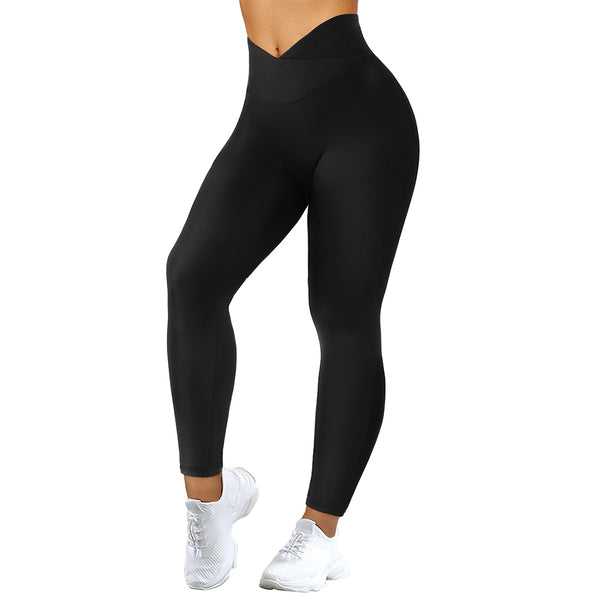Pantalones de Yoga Talle Alto con Estampado Cruzado en Caderas