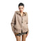 Abrigo Cardigan con Capucha y Cuello de Pelaje Beige para Mujer
