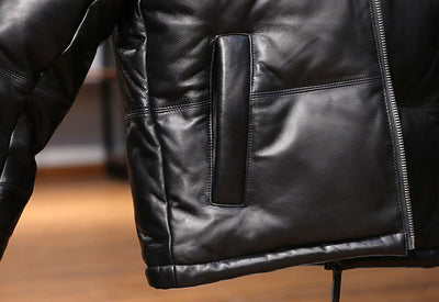Chaqueta de Cuero con Plumón de Oveja y Cuello de Pie - Image 17