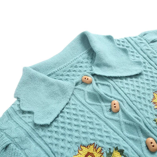 Cardigan Tejido con Mangas Globo Bordadas para Mujer - Image 4