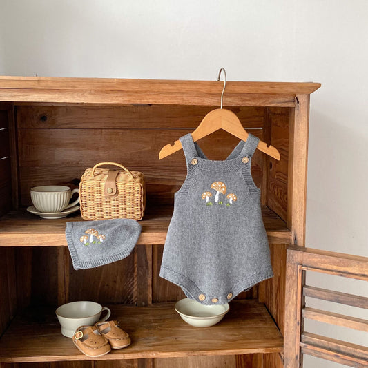 Peto Infantil con Bordado de Hongos + Gorro Juego para Bebés