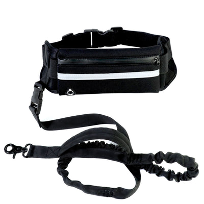 Red hands-free dog leash set with a waist belt, zippered phone pocket, and a black shock-absorbing bungee leash. - Image 5