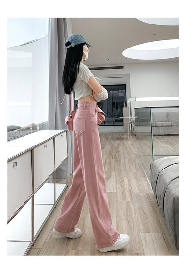 Pantalón Denim Rosa Palo Talle Alto Efecto Esbeltecedor Pierna Ancha Recta - Image 23