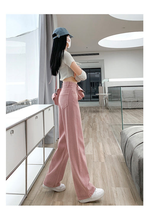 Pantalón Denim Rosa Palo Talle Alto Efecto Esbeltecedor Pierna Ancha Recta - Image 23
