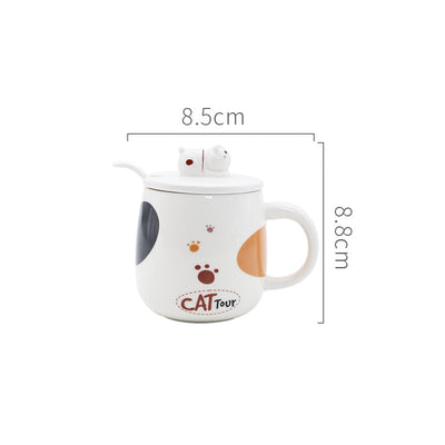 Taza de Cerámica Gato Kawaii con Tapa y Cuchara para Café - Image 15