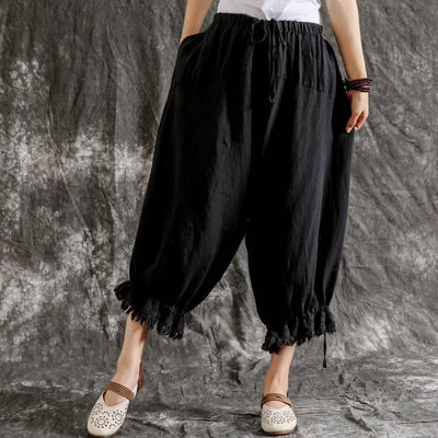Pantalones Casuales de Algodón y Lino Sueltos Tipo Linterna para Verano - Image 3