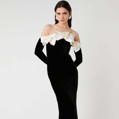 Vestido Largo de Terciopelo Negro con Cola Sirena - Image 8