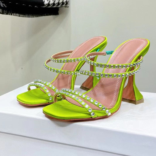 Sandalias de Cuero con Strass para Mujer