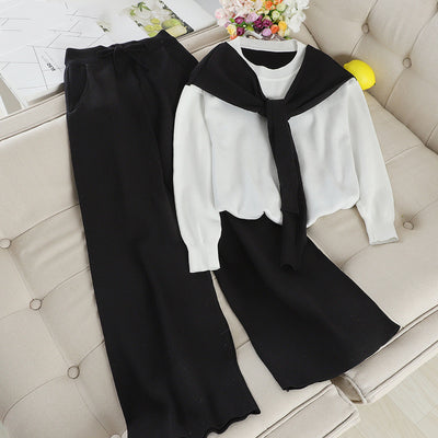 Conjunto Dos Piezas: Suéter Tejido Suelto con Contraste y Pantalón con Cordón - Image 6