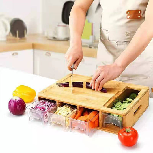 Tabla de Corte Multifuncional de Bambú con Caja de Almacenamiento