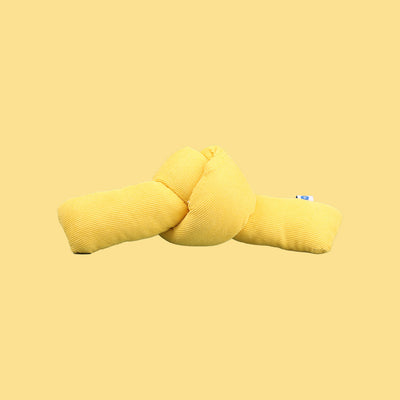 Light green knotted cat toy with a ribbed texture and a small tag, designed for biting and play. - Image 2