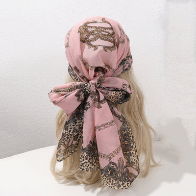 Pañuelo de Seda Estampado Leopardo con Cadena - Diseño Retro Elegante para Primavera y Verano
