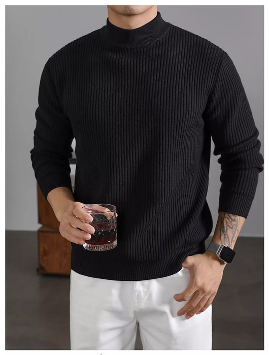Suéter Cuello Tortuga Coreano para Hombre con Rayas Verticales - Image 21