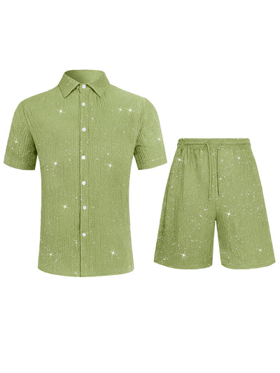 Conjunto de Camisa Brillante y Pantalón Corto para Hombre - Image 27