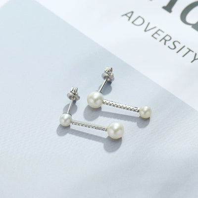 Aretes de Plata Esterlina con Perla y Diseño Geométrico Minimalista - Image 9