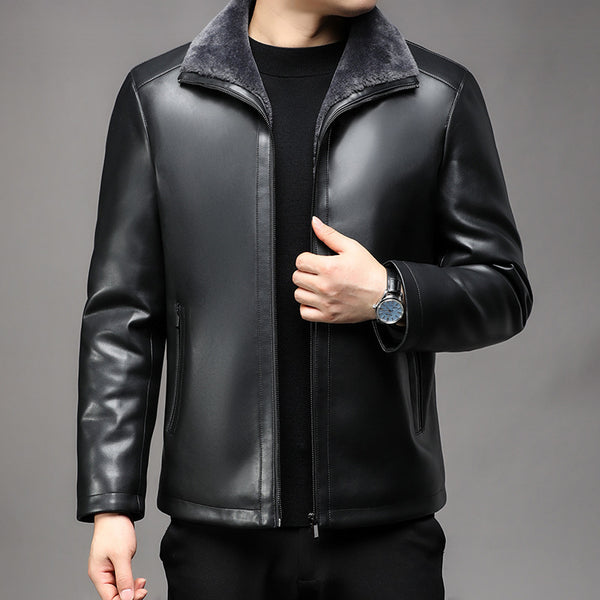 Abrigo de Cuero Premium con Cuello de Piel y Forro Polar Térmico