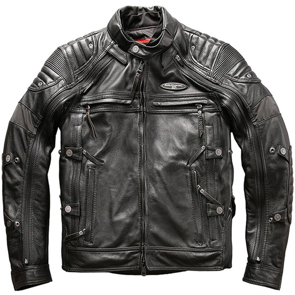Traje de Motociclista en Cuero Genuino con Cuello Tipo Stand Slim Fit