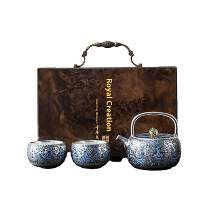 Juego de Té Taotie Chapado en Oro y Plata - Tetera Artesanal de Lujo - Image 4
