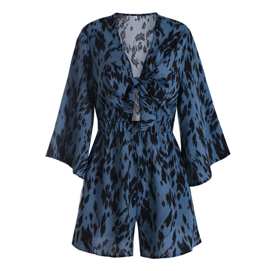Jumpsuit Holgado con Escote V, Estampado y Detalles Recortados en Gasa - Image 7