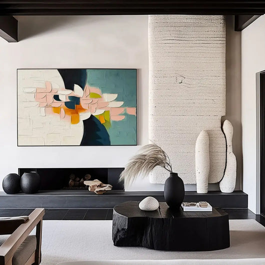 Cuadro Abstracto Moderno Pintura al Óleo Hecha a Mano con Textura 3D Flores - Image 9