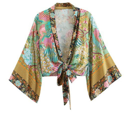 Camisa Manga Larga Estampado Floral con Lazo en V - Image 7