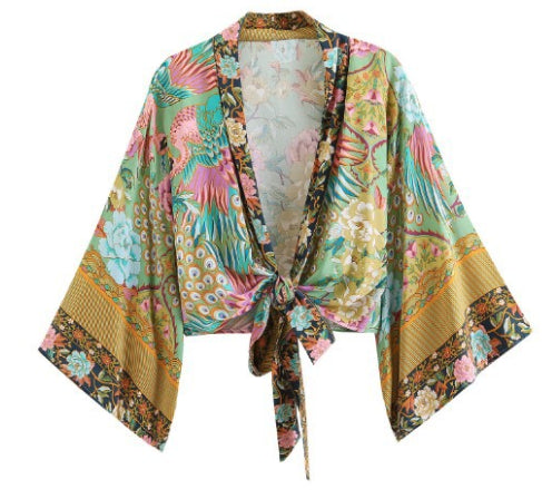 Camisa Manga Larga Estampado Floral con Lazo en V - Image 7