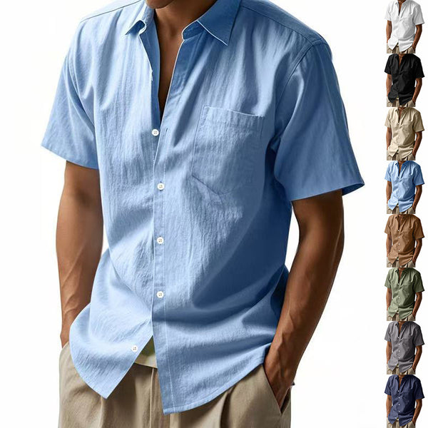 Camisa de Lino Manga Corta Hombre - Colores Sólidos