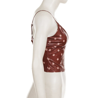 Camiseta de Cuero con Lunares y Escote en V para Mujer, Ajuste Ceñido - Image 14