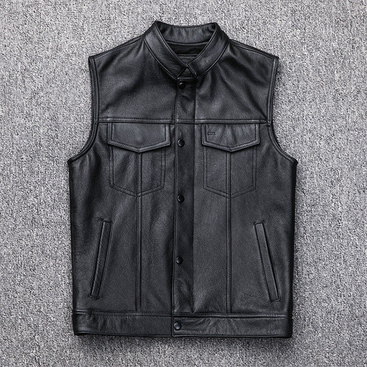 Chaleco de Cuero para Motociclista - Estilo Casual Tallas Grandes