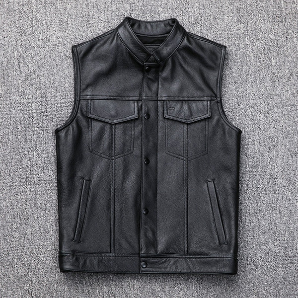 Chaleco de Cuero para Motociclista - Estilo Casual Tallas Grandes