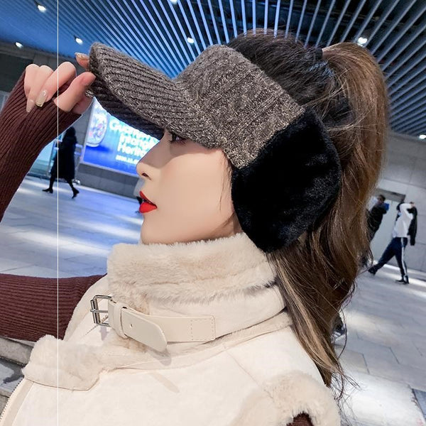 Gorro de Lana Tejido para Mujer con Protección de Terciopelo - Otoño e Invierno
