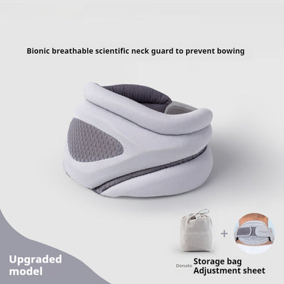 Pink bionic breathable neck guard for cervical vertebra care, designed to prevent bowing and neck leaning forward, shown with a grey storage bag. - Image 6